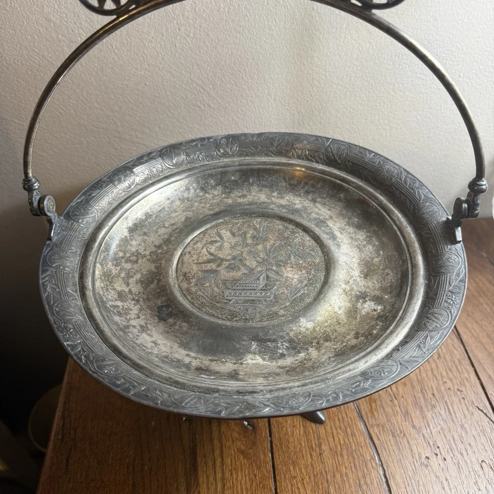 Vtg Victorian Silverplate Bride's Basket Pedestal Bowl
